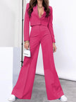 Lapel Collar Cropped Top and Wide Leg Pants Set - FLORENTINE IRIS