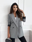 Lapel Collar Long Sleeve Blazer - FLORENTINE IRIS