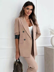 Lapel Collar Long Sleeve Blazer - FLORENTINE IRIS