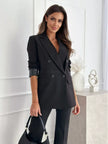 Lapel Collar Long Sleeve Blazer - FLORENTINE IRIS