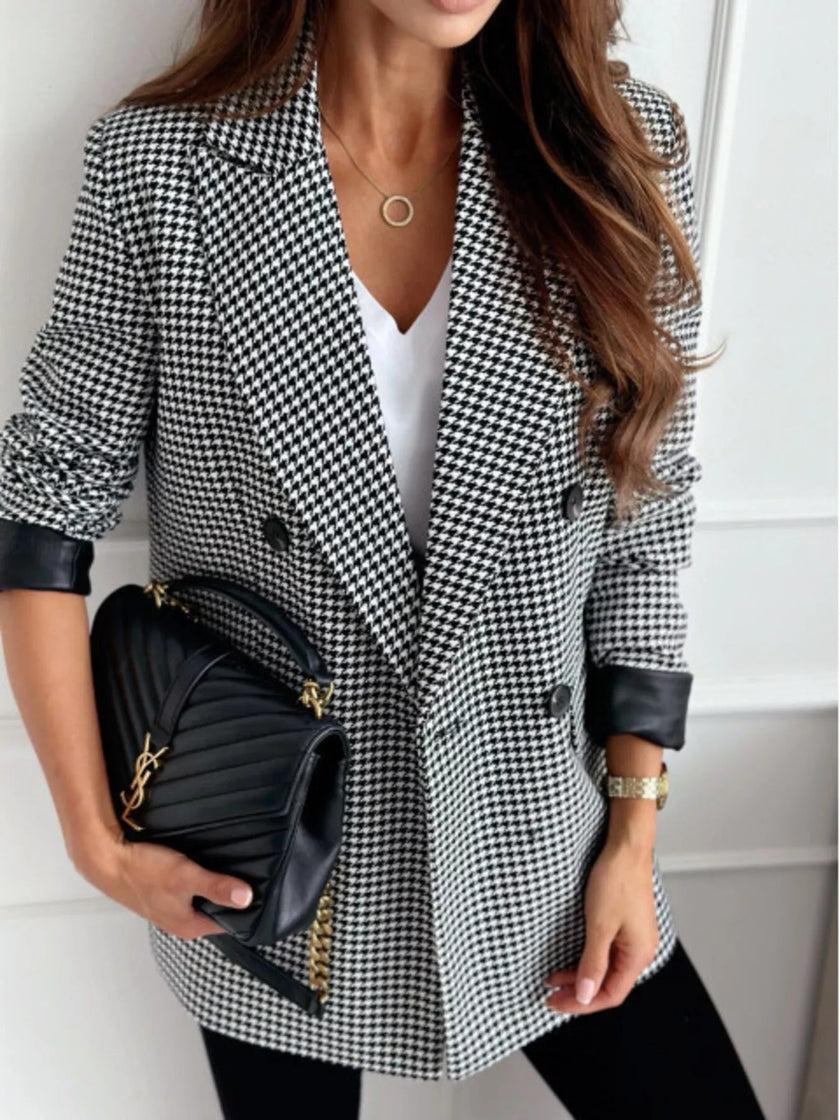 Lapel Collar Long Sleeve Blazer - FLORENTINE IRIS