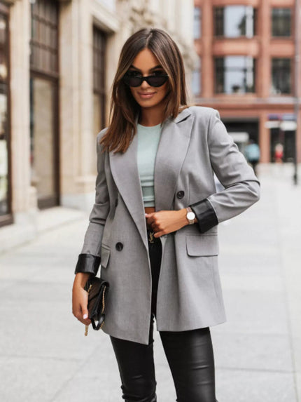 Lapel Collar Long Sleeve Blazer - FLORENTINE IRIS