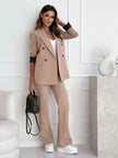 Lapel Collar Long Sleeve Blazer - FLORENTINE IRIS