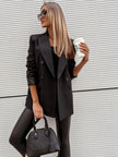 Lapel Collar Long Sleeve Blazer - FLORENTINE IRIS