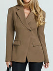 Lapel Collar One Button Blazer - FLORENTINE IRIS