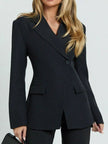 Lapel Collar One Button Blazer - FLORENTINE IRIS