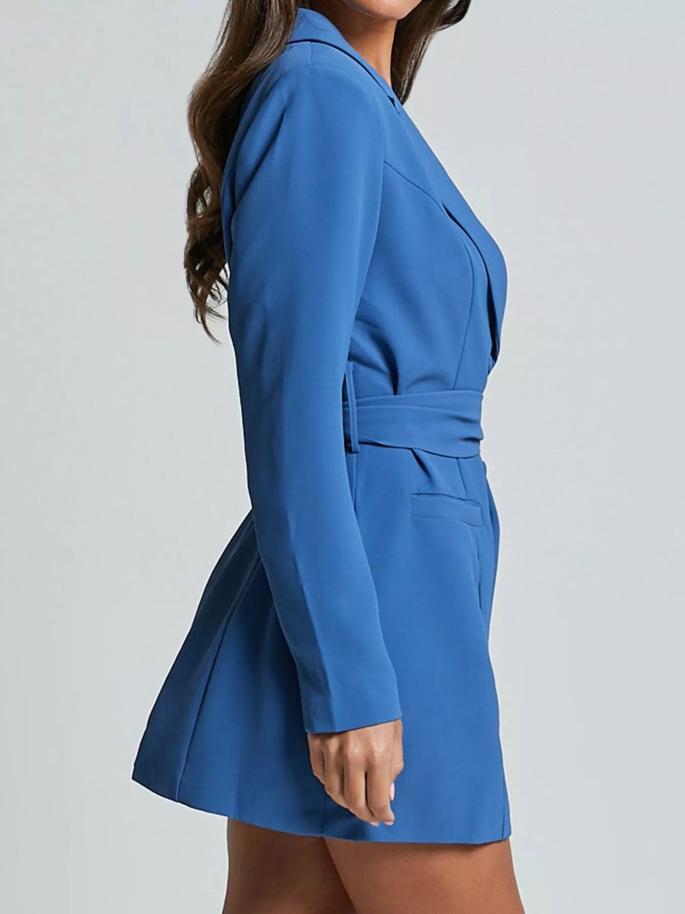 Lapel Collar Tie Waist Blazer - FLORENTINE IRIS