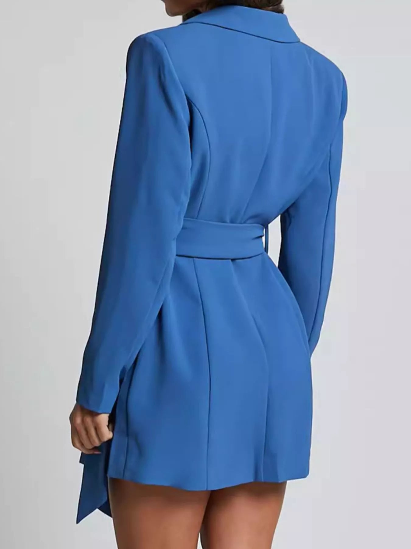 Lapel Collar Tie Waist Blazer - FLORENTINE IRIS