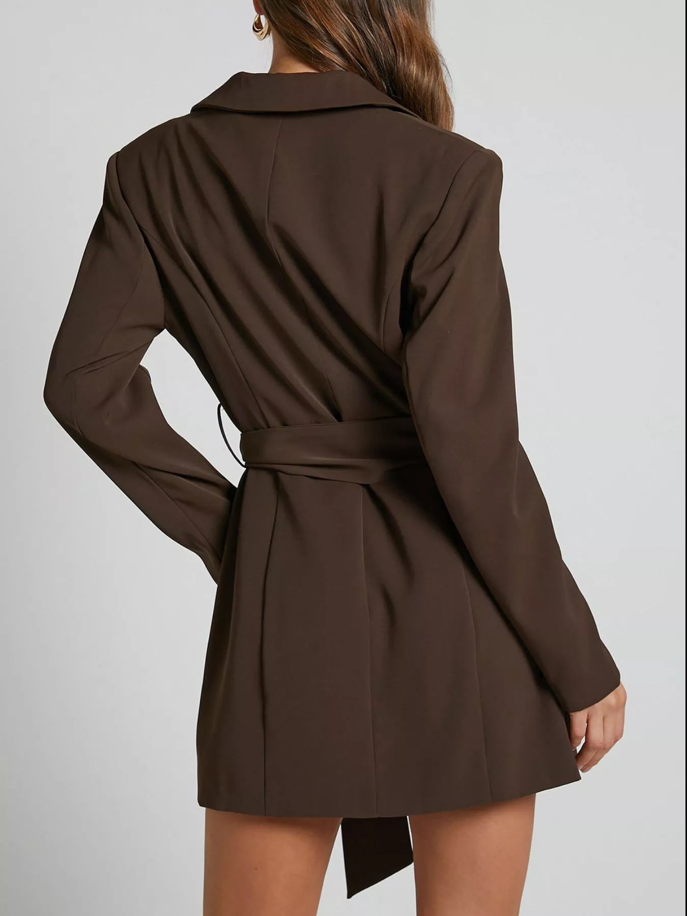 Lapel Collar Tie Waist Blazer - FLORENTINE IRIS