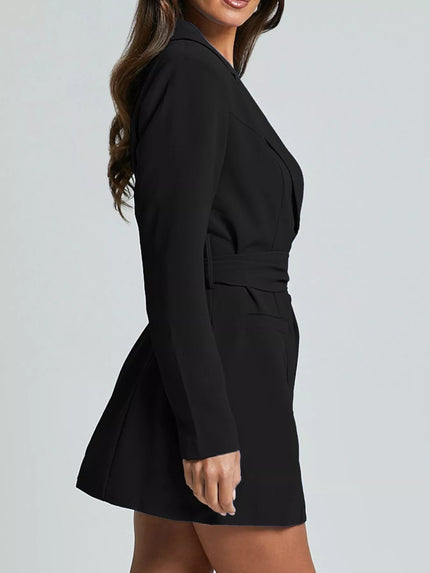Lapel Collar Tie Waist Blazer - FLORENTINE IRIS