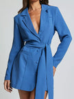 Lapel Collar Tie Waist Blazer - FLORENTINE IRIS