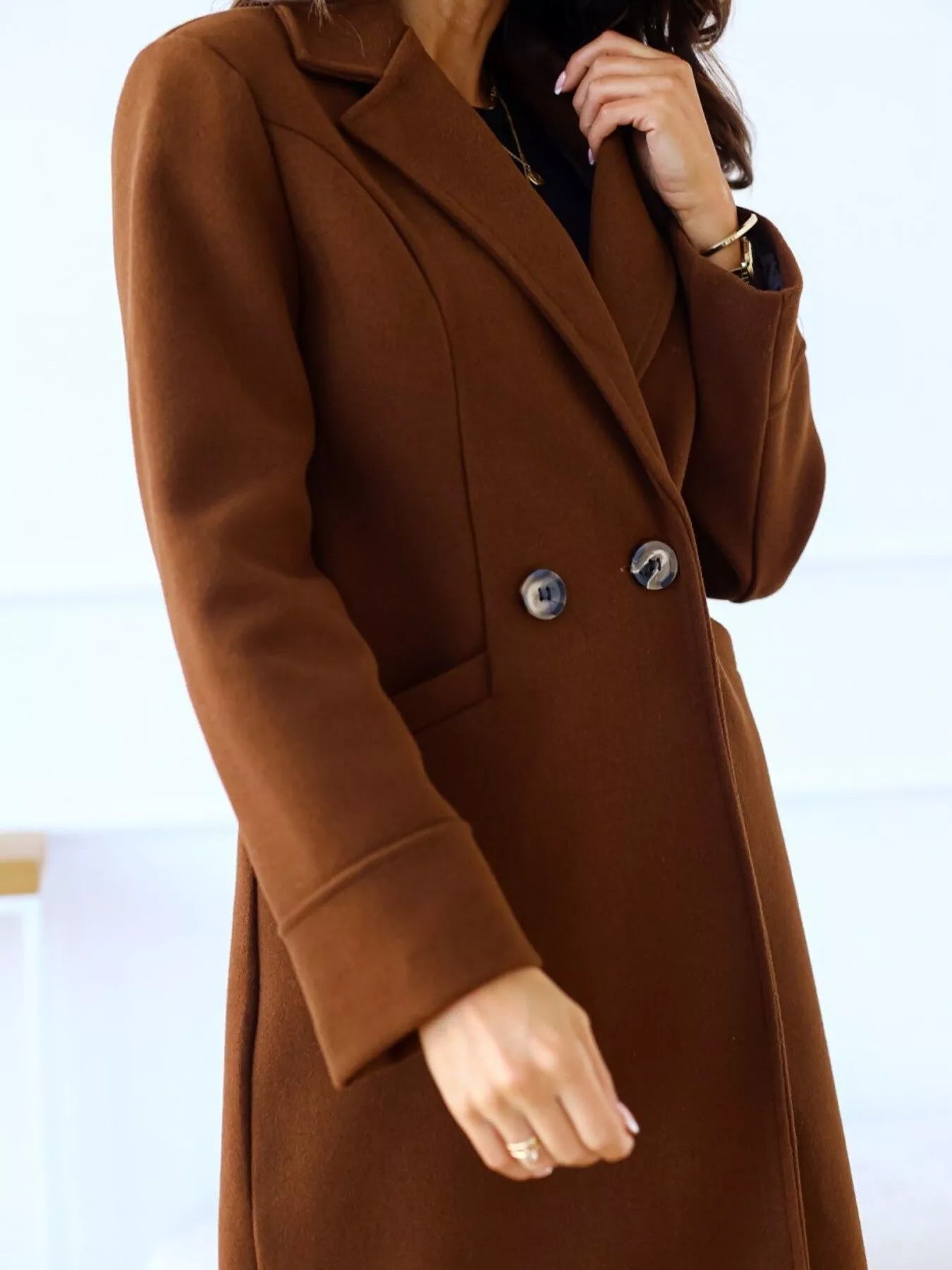 Lapel Collar Wool Blend Overcoat - FLORENTINE IRIS