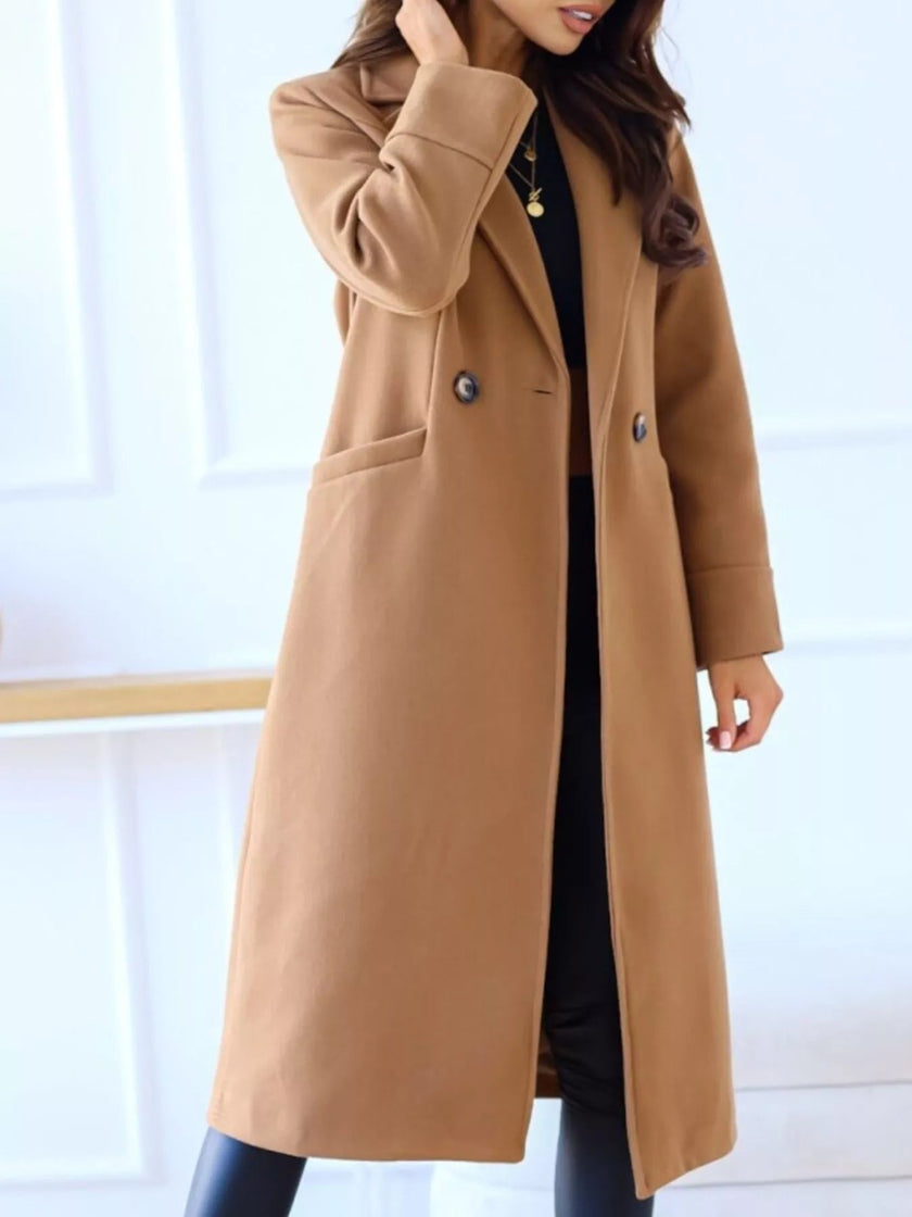 Lapel Collar Wool Blend Overcoat - FLORENTINE IRIS