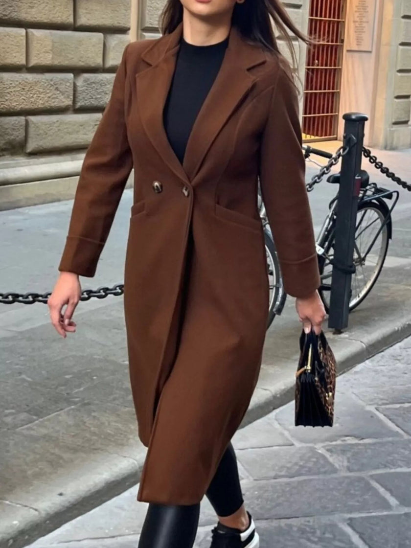 Lapel Collar Wool Blend Overcoat - FLORENTINE IRIS