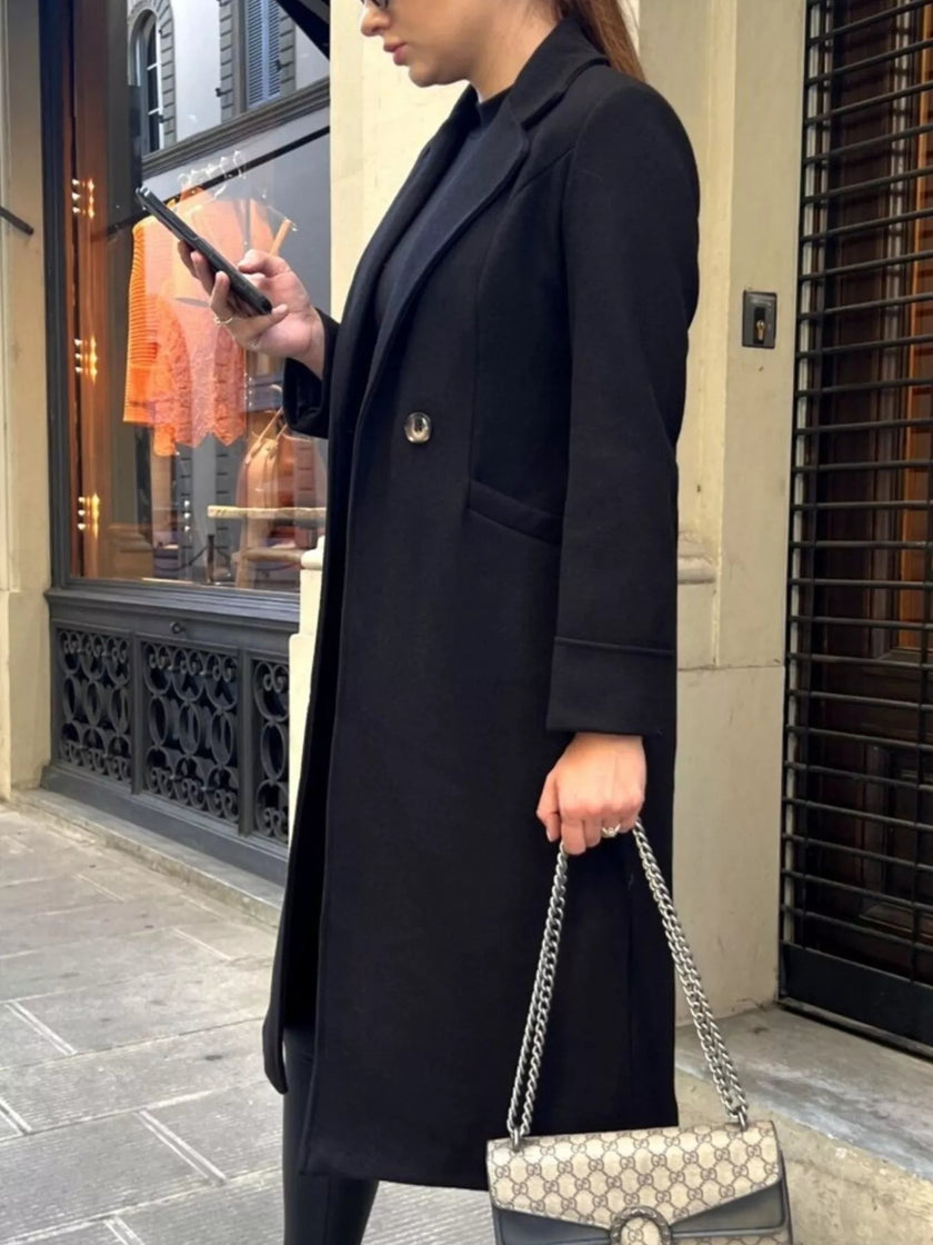 Lapel Collar Wool Blend Overcoat - FLORENTINE IRIS