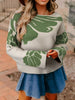 Leaf Round Neck Long Sleeve Sweater - FLORENTINE IRIS