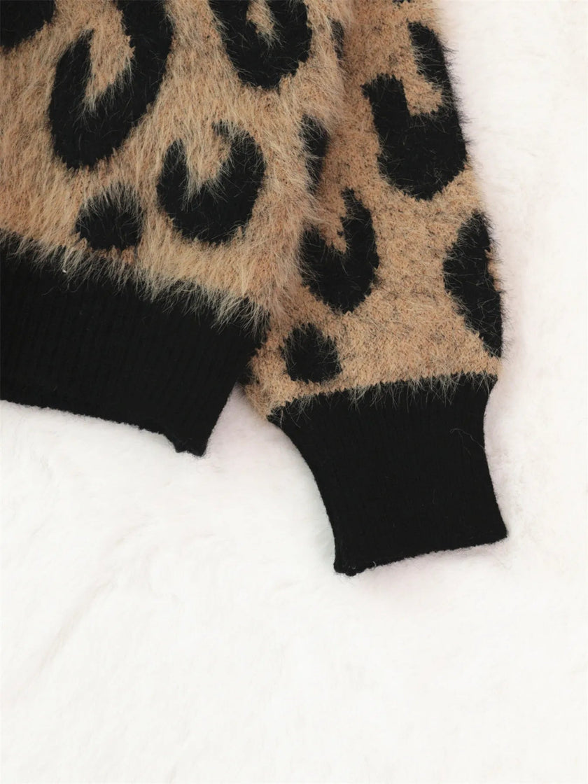 Leopard Fuzzy Button Up Cardigan - FLORENTINE IRIS