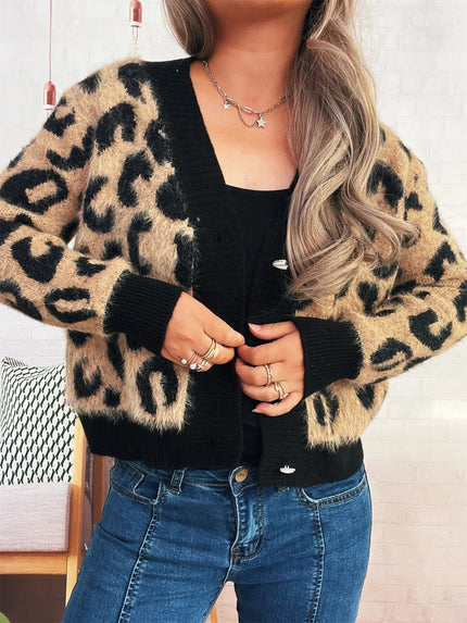 Leopard Fuzzy Button Up Cardigan - FLORENTINE IRIS