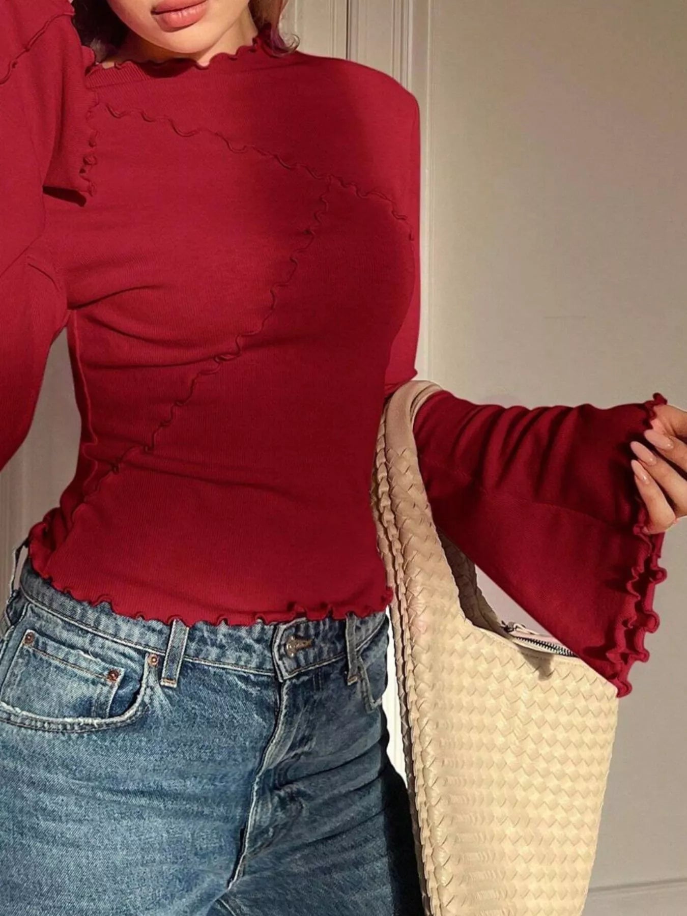 Lettuce Edge Flare Sleeve Top - FLORENTINE IRIS