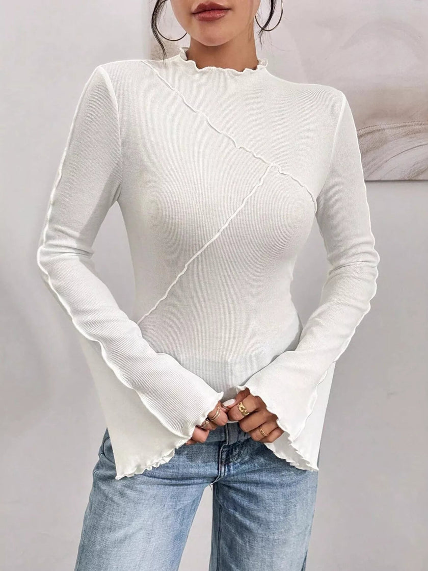 Lettuce Edge Flare Sleeve Top - FLORENTINE IRIS