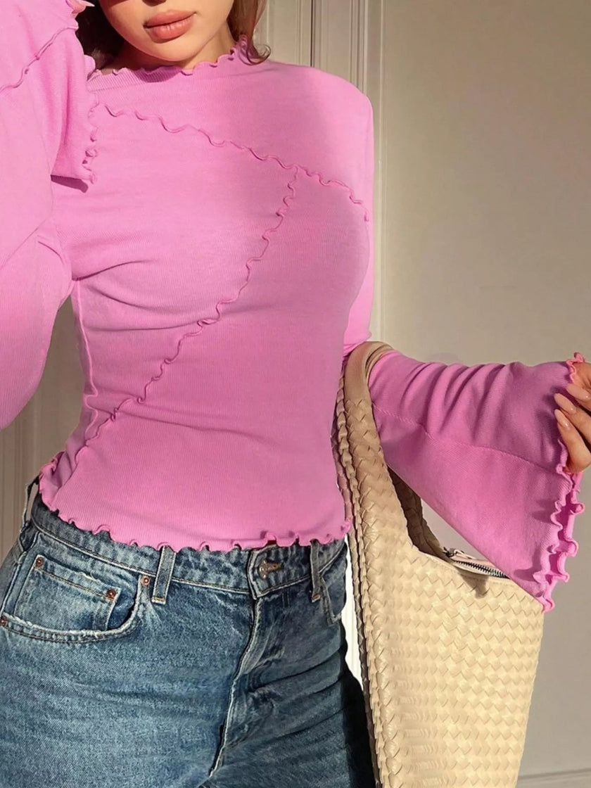 Lettuce Edge Flare Sleeve Top - FLORENTINE IRIS