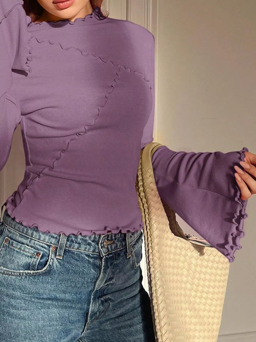 Lettuce Edge Flare Sleeve Top - FLORENTINE IRIS