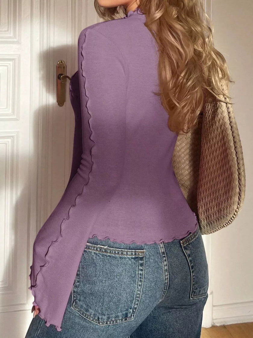 Lettuce Edge Flare Sleeve Top - FLORENTINE IRIS