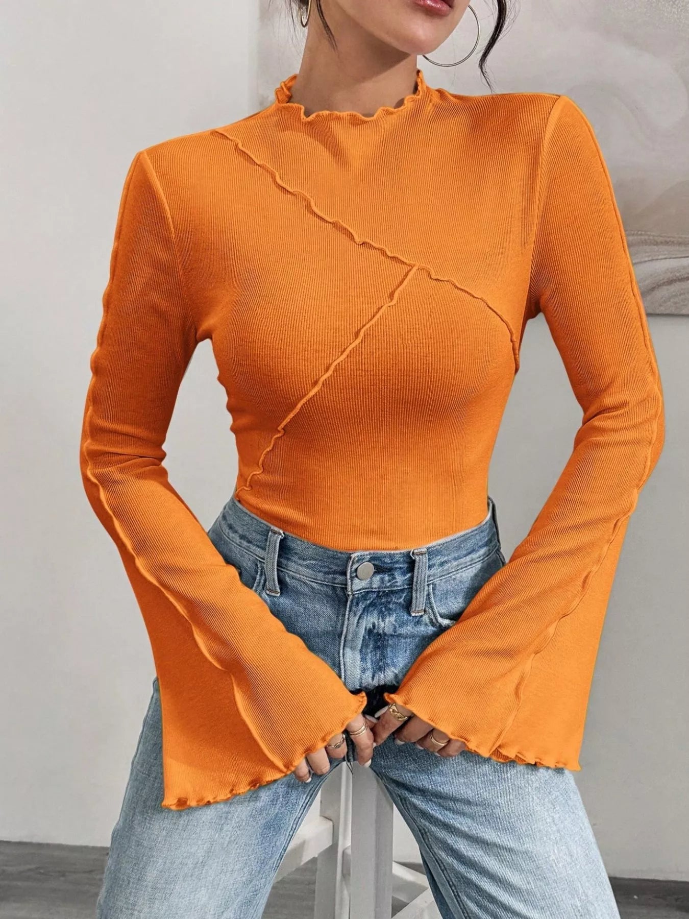 Lettuce Edge Flare Sleeve Top - FLORENTINE IRIS