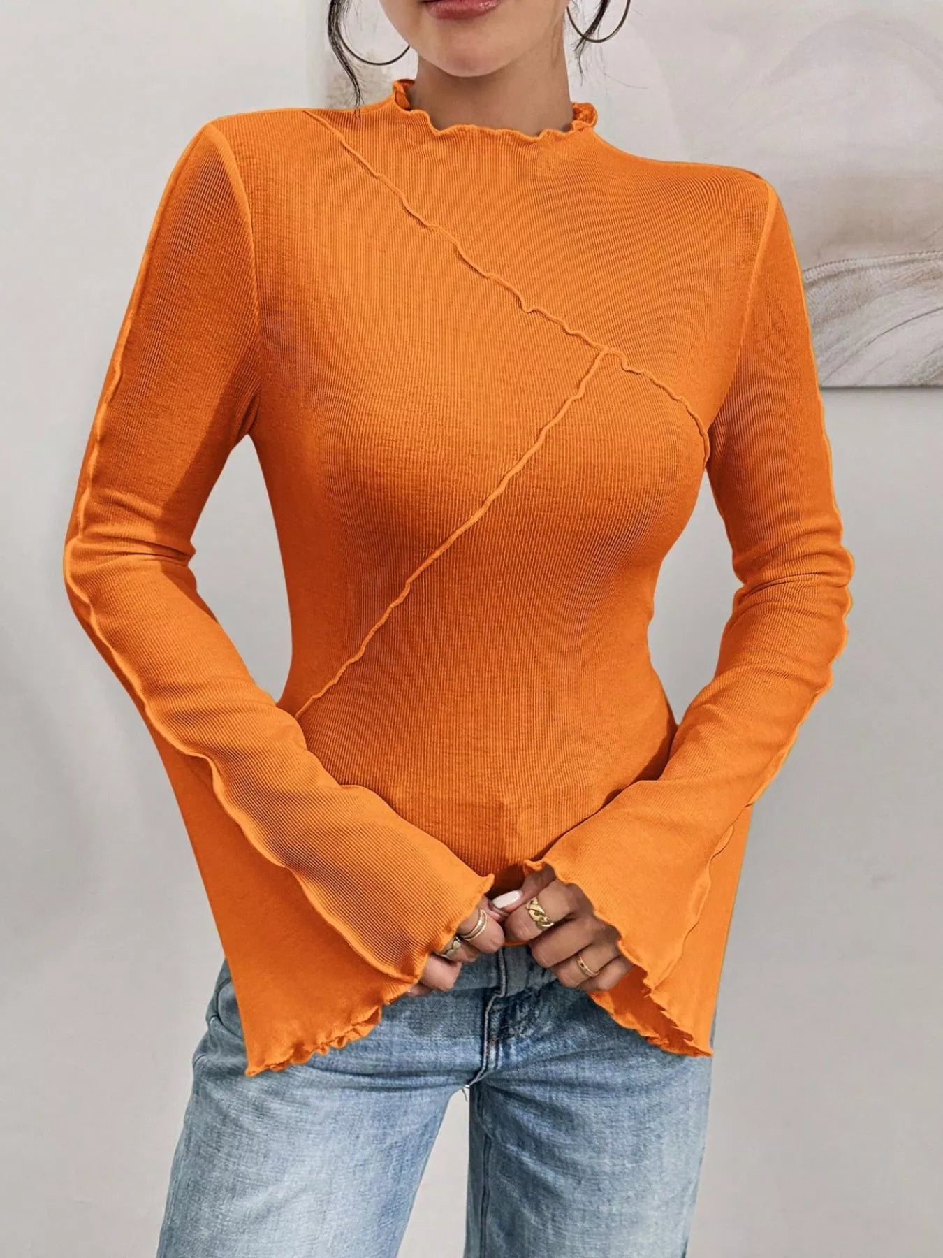 Lettuce Edge Flare Sleeve Top - FLORENTINE IRIS