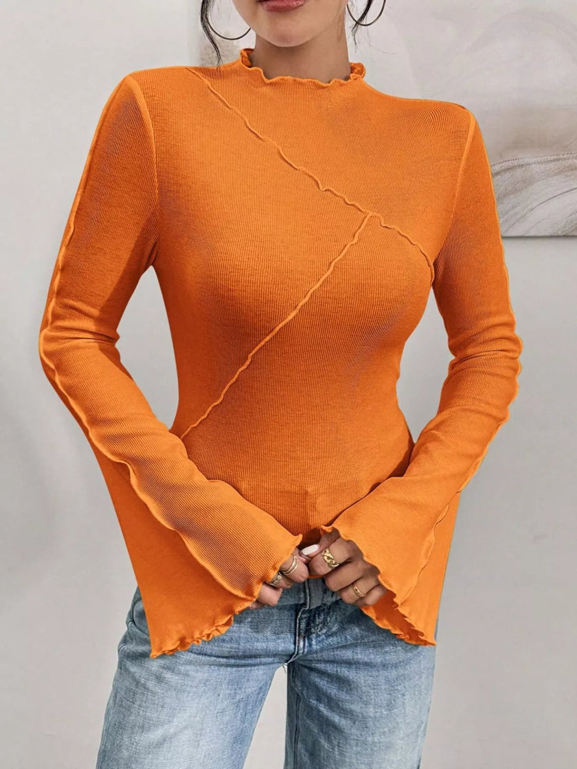 Lettuce Edge Flare Sleeve Top - FLORENTINE IRIS