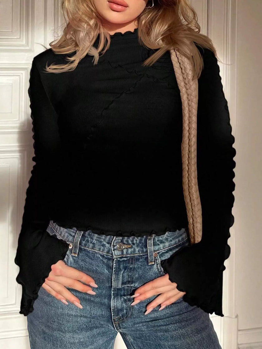 Lettuce Edge Flare Sleeve Top - FLORENTINE IRIS