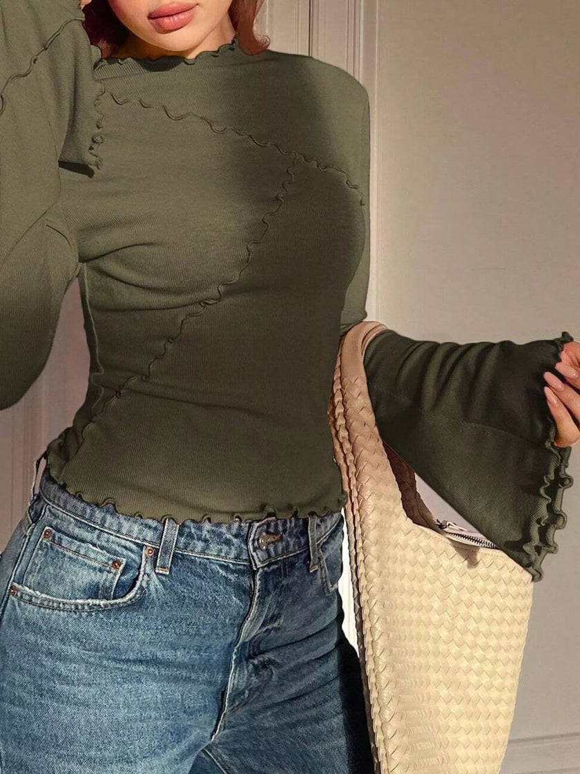 Lettuce Edge Flare Sleeve Top - FLORENTINE IRIS