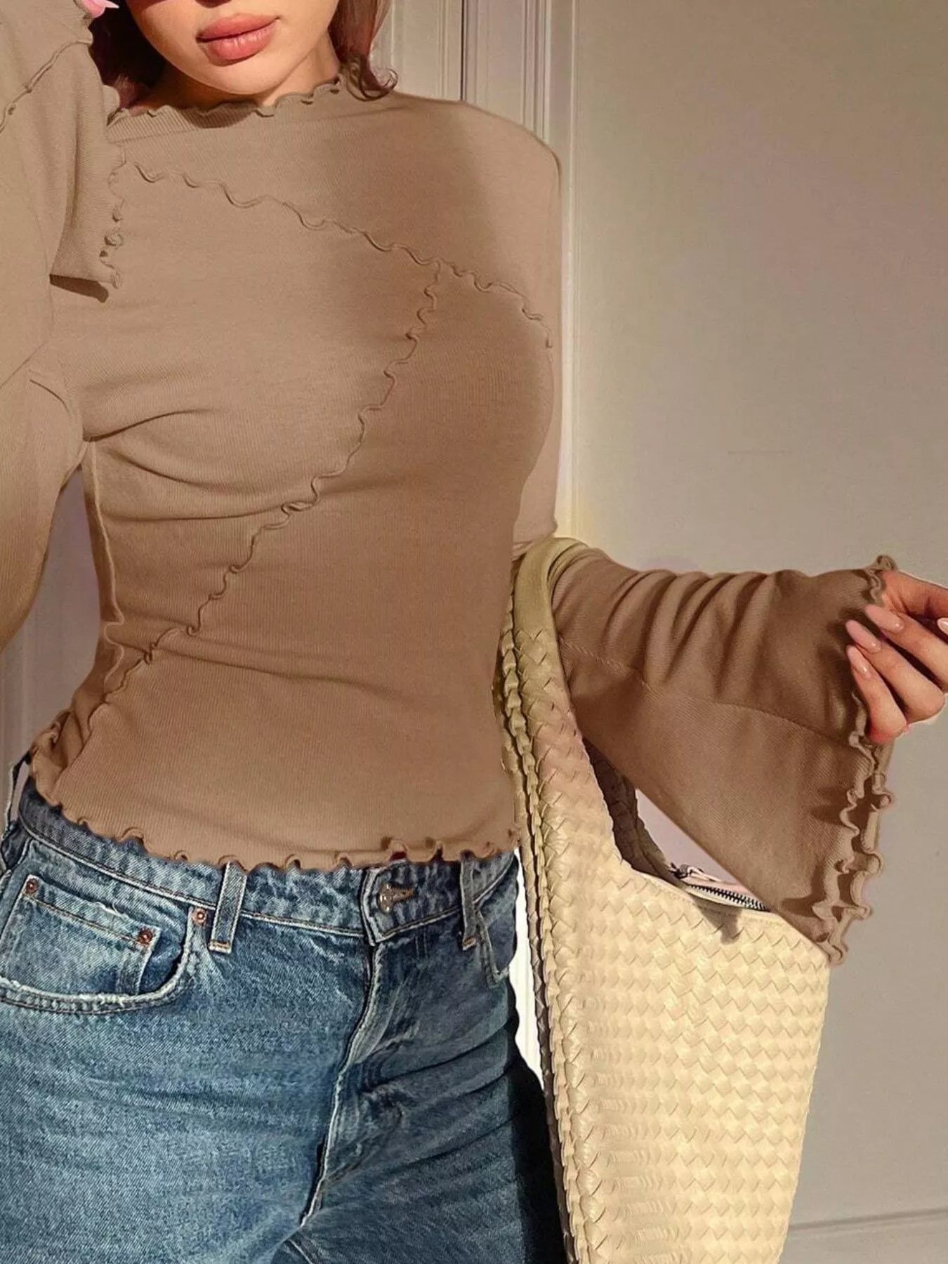 Lettuce Edge Flare Sleeve Top - FLORENTINE IRIS