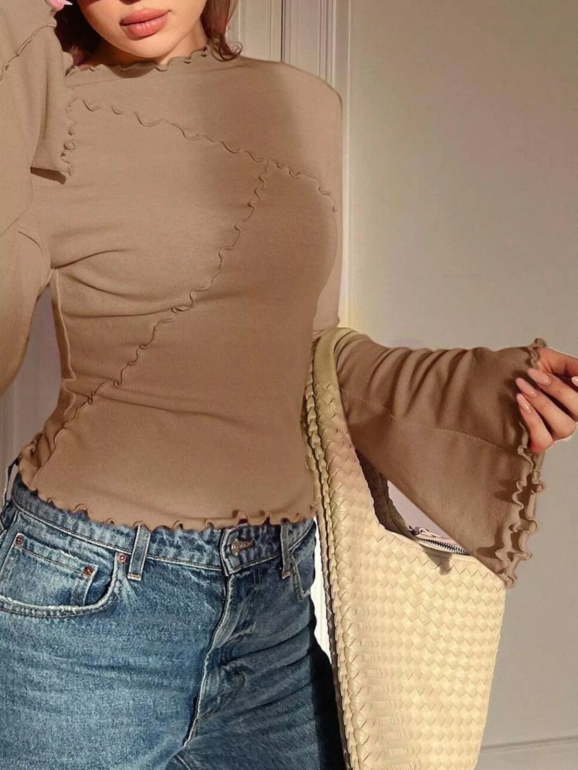 Lettuce Edge Flare Sleeve Top - FLORENTINE IRIS