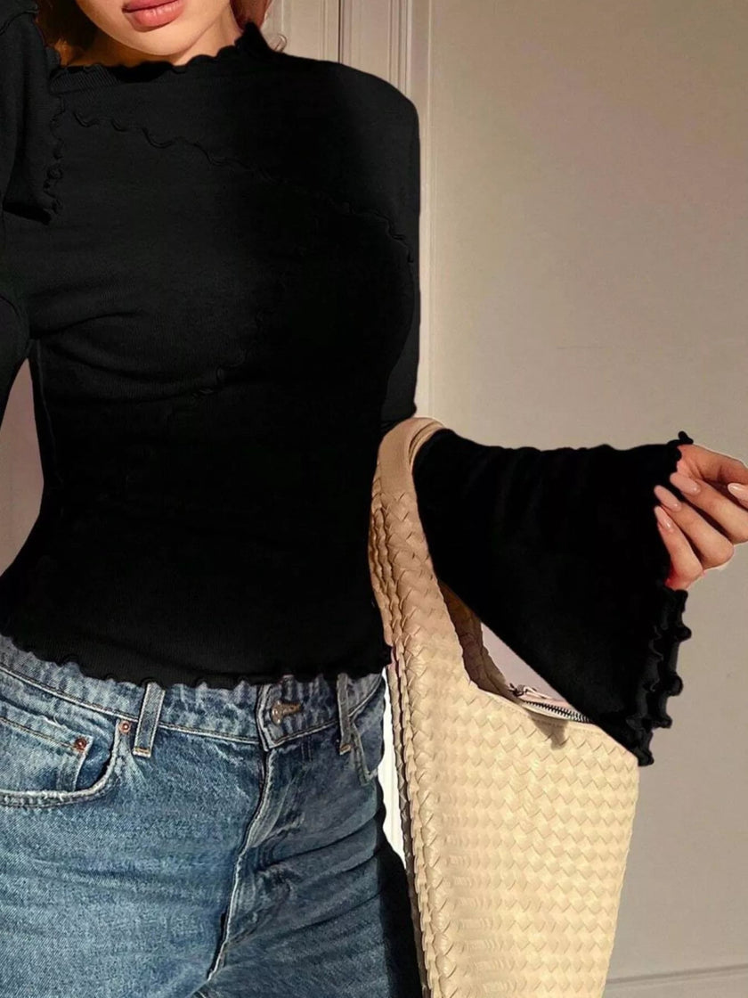 Lettuce Edge Flare Sleeve Top - FLORENTINE IRIS