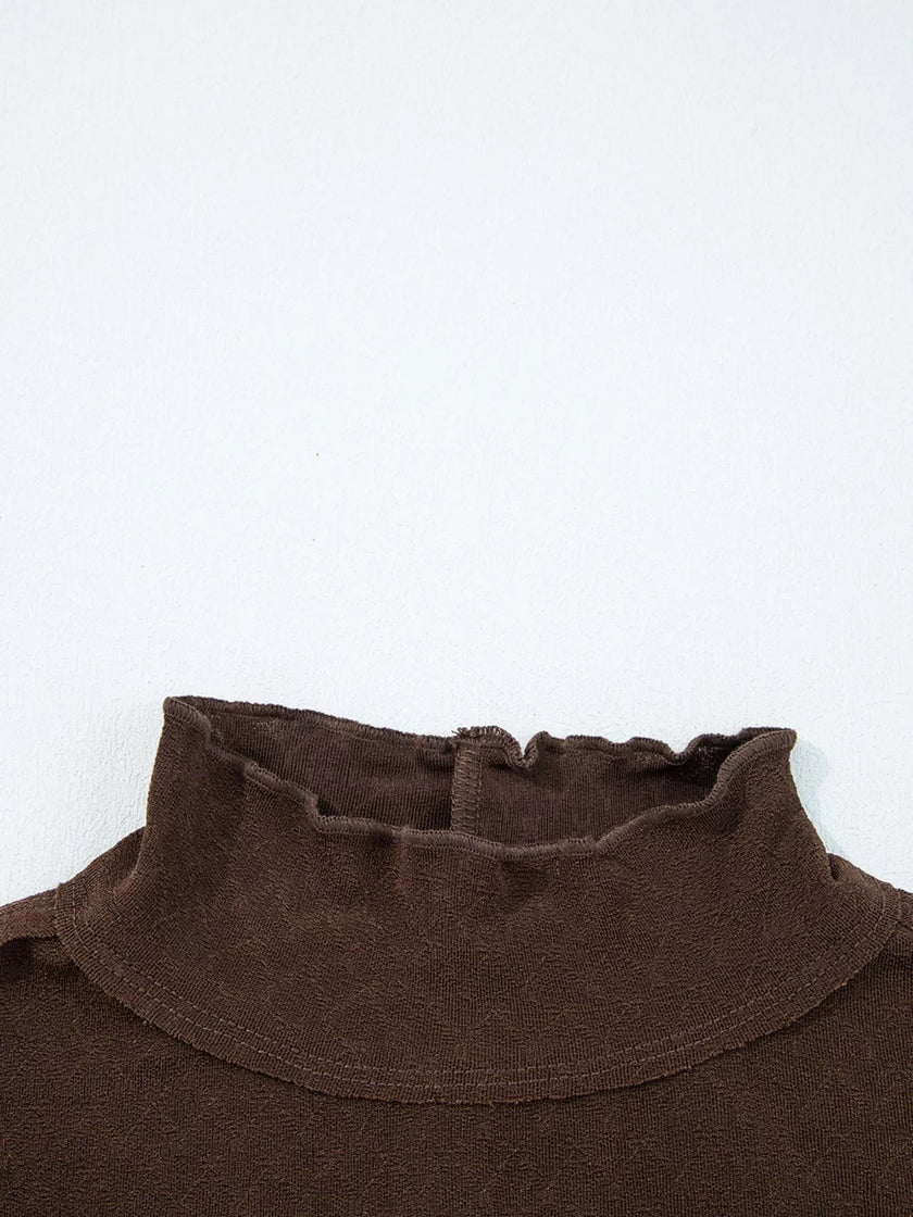 Lettuce Trim Raw Seam Patchwork Jacquard Long Sleeve Top - FLORENTINE IRIS