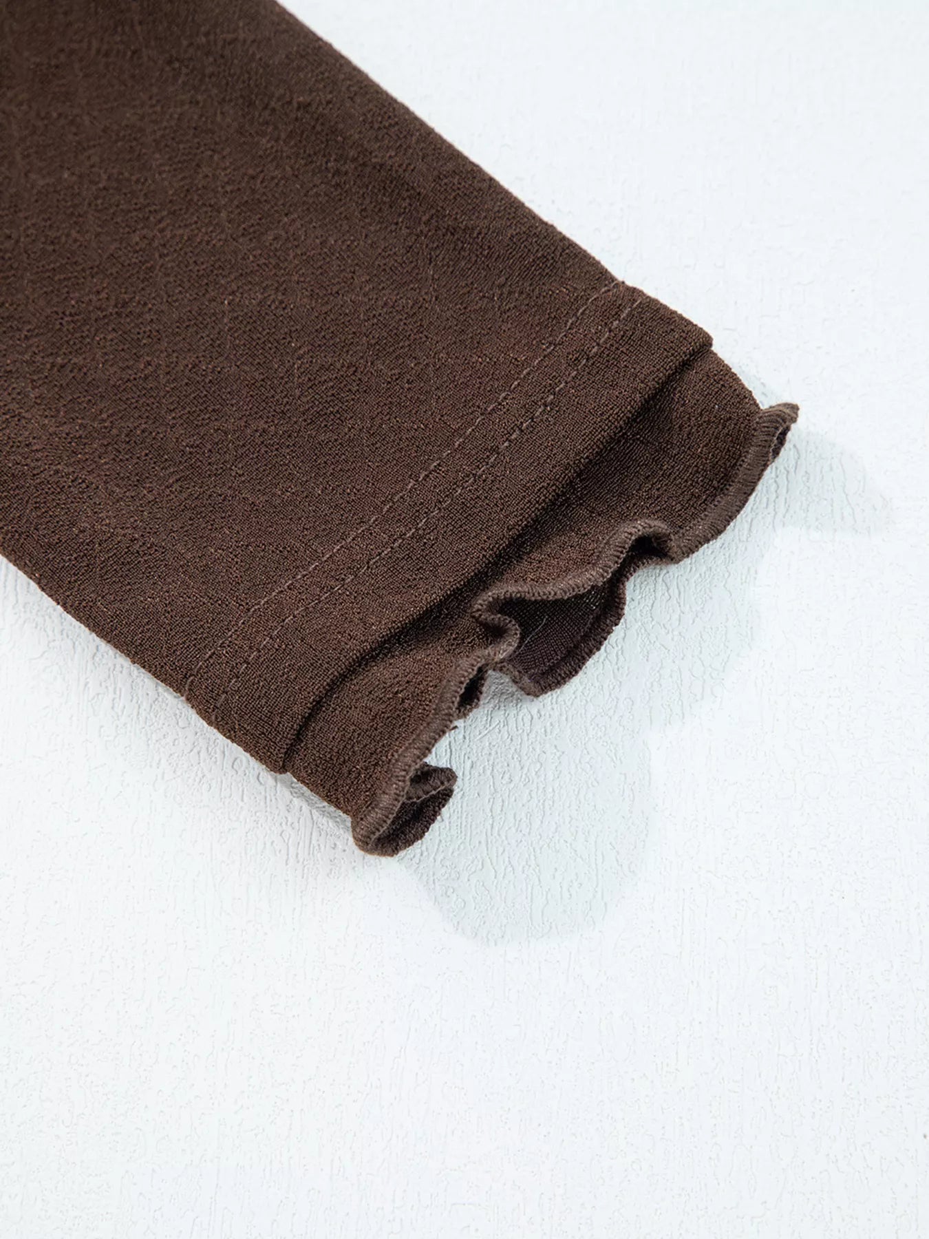 Lettuce Trim Raw Seam Patchwork Jacquard Long Sleeve Top - FLORENTINE IRIS