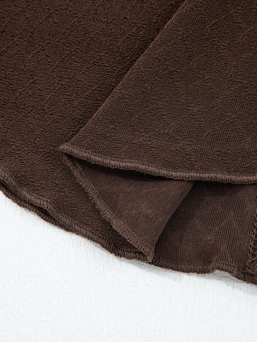 Lettuce Trim Raw Seam Patchwork Jacquard Long Sleeve Top - FLORENTINE IRIS