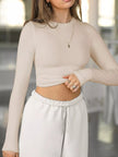 Long Sleeve Crop T-Shirt with Ribbed Texture - FLORENTINE IRIS