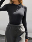 Long Sleeve Crop T-Shirt with Ribbed Texture - FLORENTINE IRIS