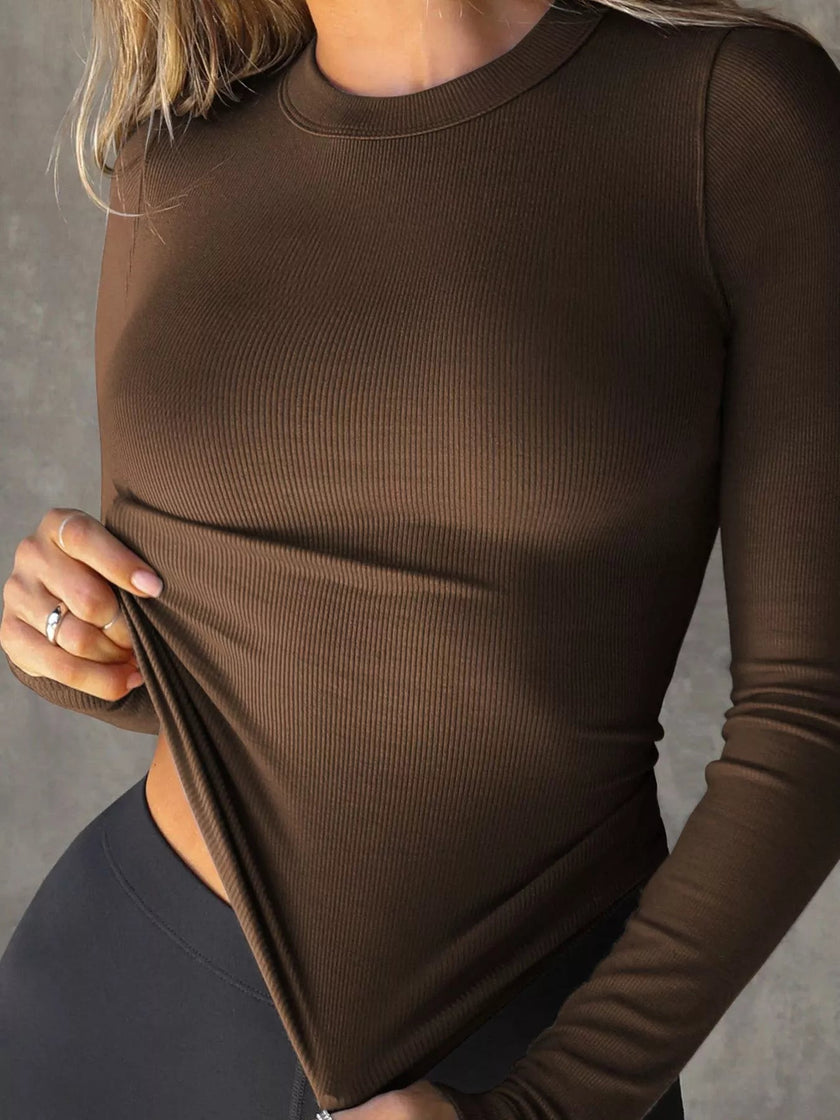 Long Sleeve Crop T-Shirt with Ribbed Texture - FLORENTINE IRIS