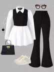 Long Sleeve Peplum Top and Pants Set - FLORENTINE IRIS
