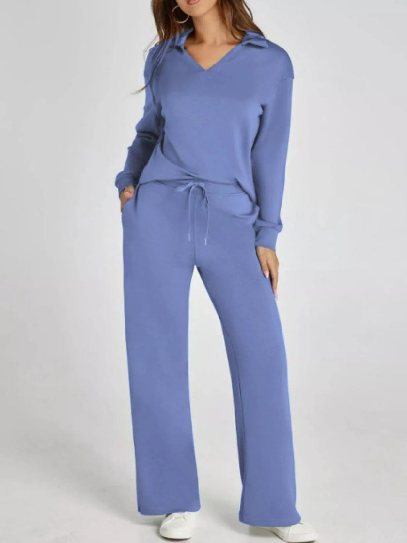 Long Sleeve Top and Pants Plus Size - FLORENTINE IRIS