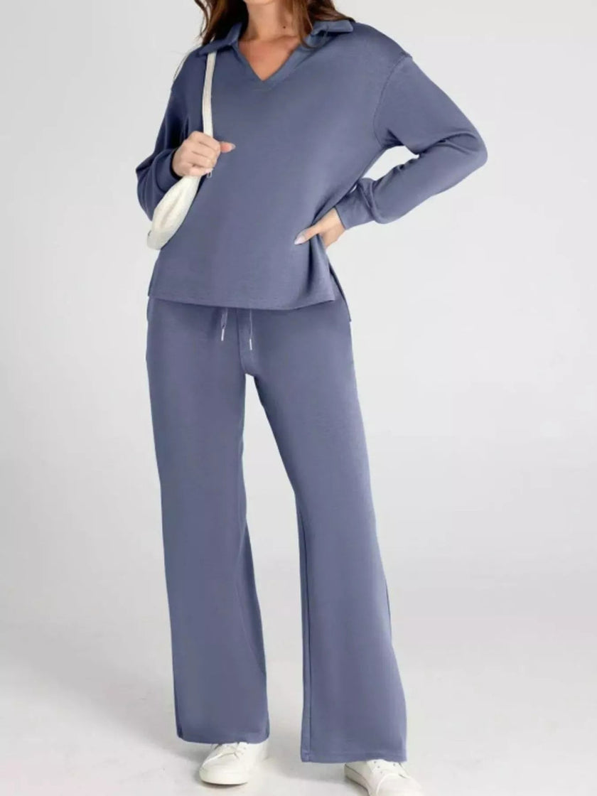 Long Sleeve Top and Pants Plus Size - FLORENTINE IRIS