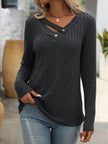 Mandy Ribbed V - Neck Long Sleeve T-Shirt - FLORENTINE IRIS