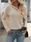 Mandy Ribbed V - Neck Long Sleeve T-Shirt - FLORENTINE IRIS