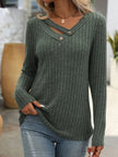 Mandy Ribbed V - Neck Long Sleeve T-Shirt - FLORENTINE IRIS