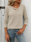 Mandy Ribbed V - Neck Long Sleeve T-Shirt - FLORENTINE IRIS