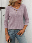 Mandy Ribbed V - Neck Long Sleeve T-Shirt - FLORENTINE IRIS