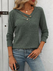 Mandy Ribbed V - Neck Long Sleeve T-Shirt - FLORENTINE IRIS